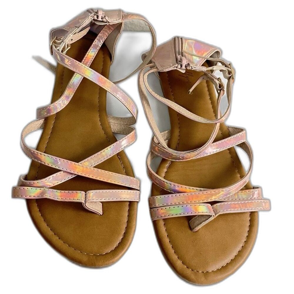 Luffymomo Pink iridescent  feminine Women's Gladiator Strappy Sandals Size 8
